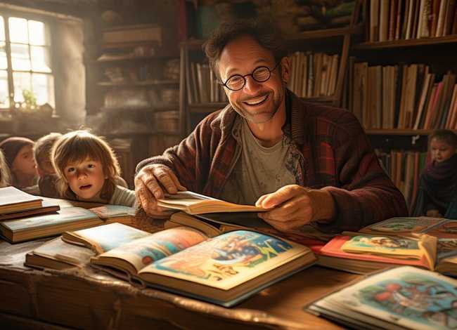 他经常读儿童故事，他经常读故事书