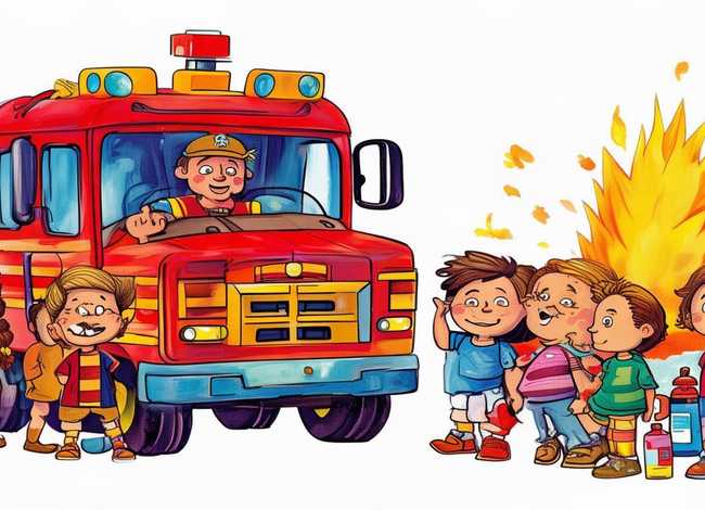 消防故事儿童创意画、消防故事简笔画