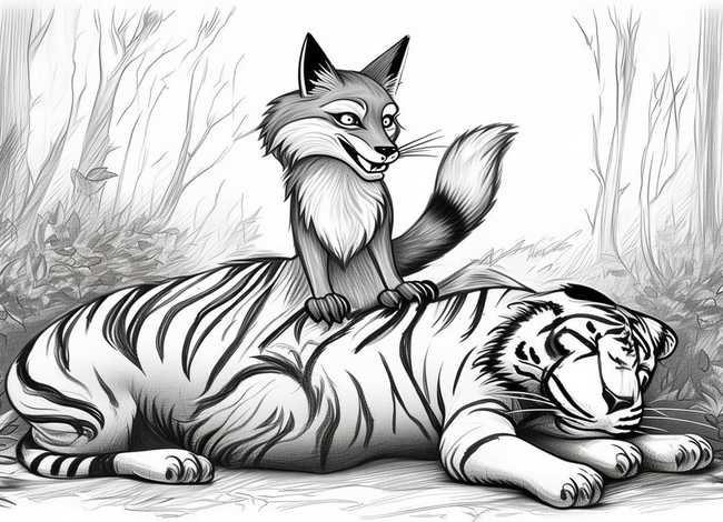 狐假虎威的故事图片 - 狐假虎威的故事图片简笔画