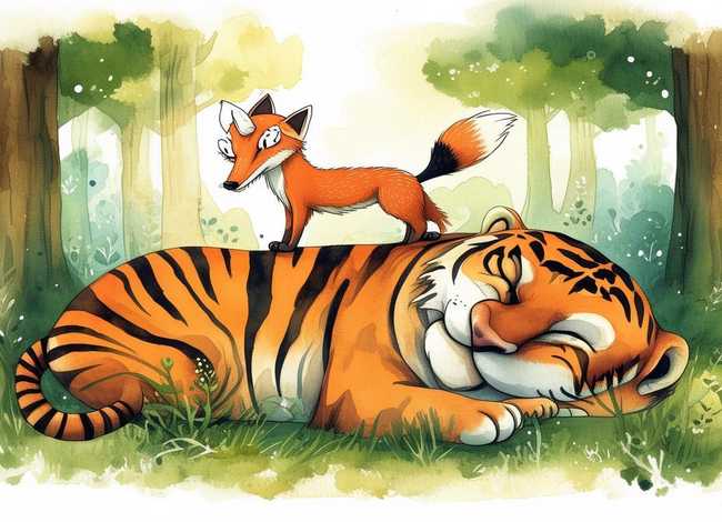 儿童故事狐假虎威插画，幼儿故事狐假虎威