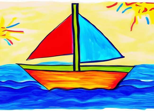 三年级儿童画，三年级儿童画帆船
