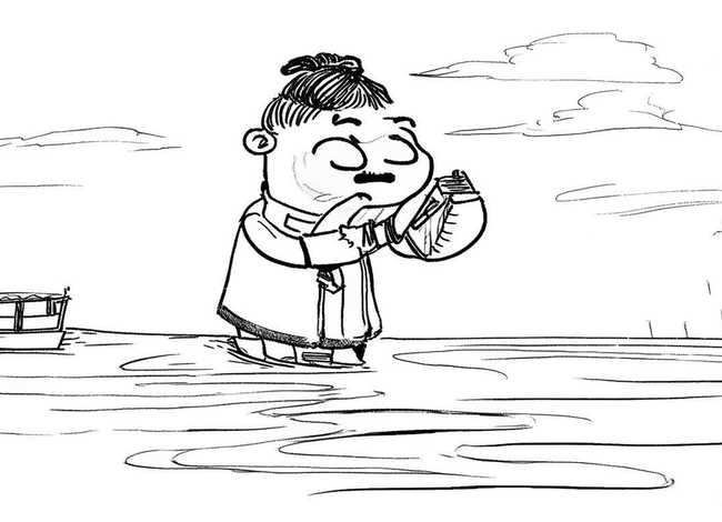 成语故事刻舟求剑简笔画可涂色、寓言故事刻舟求剑的简笔画