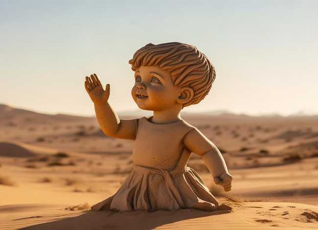 沙漠儿童雕像，沙漠里的儿童雕像