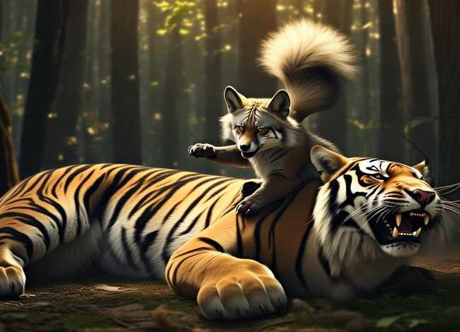 成语故事绘画作品狐假虎威；成语故事绘画作品狐假虎威怎么画