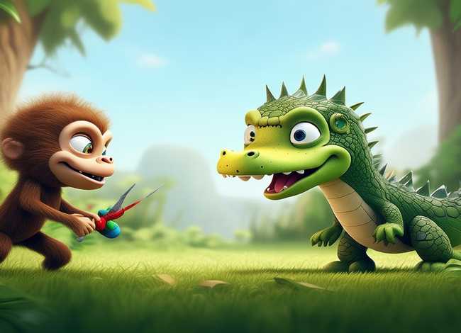 儿童故事小猴斗鳄鱼 - 小猴子和鳄鱼幼儿故事