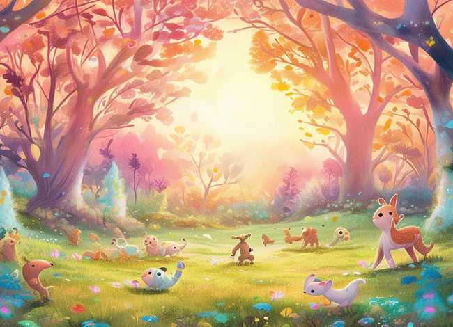 森林里的故事简笔画有颜色的、森林里的故事简笔画有颜色的图片