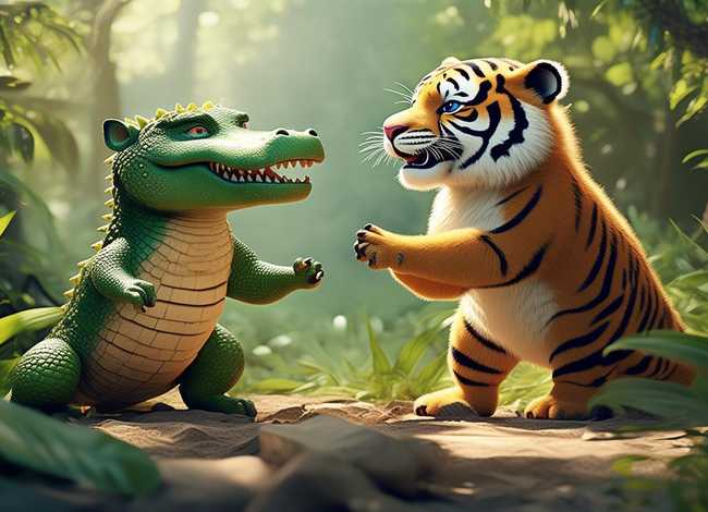 儿童故事鳄鱼和老虎的故事 - 小鳄鱼和小老虎的故事