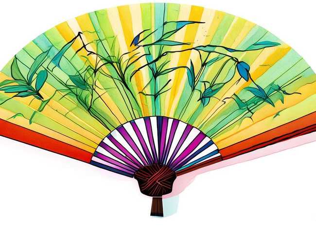 团扇儿童画；团扇儿童画竹叶