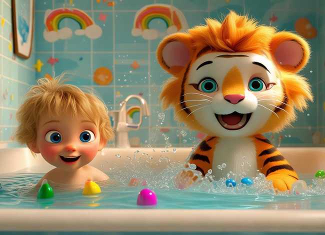 儿童故事洗澡的老虎，洗澡的幼儿故事