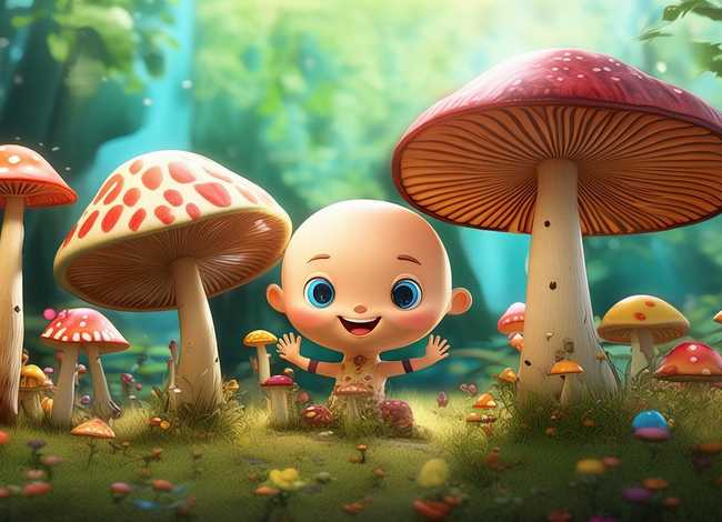 蘑菇儿童故事插图，蘑菇儿童绘画图片