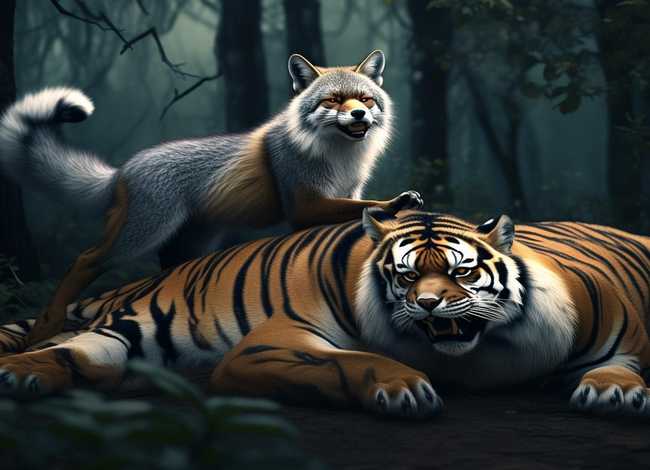 成语故事绘画作品狐假虎威；成语故事绘画作品狐假虎威怎么画