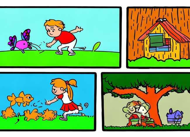 四格故事连环画儿童；四格连环画小故事图片简笔画