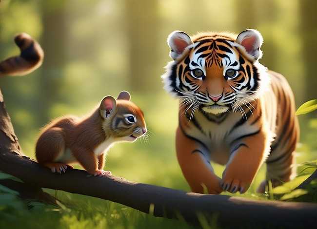 儿童故事老虎和小松鼠 - 老虎和松鼠的幼儿故事