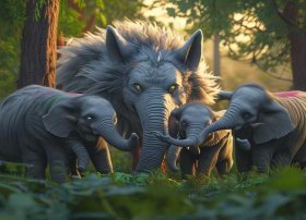 三只大象的儿童故事 - 三只大象和大灰狼的故事