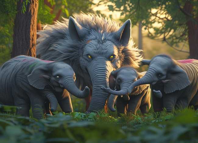 三只大象的儿童故事 - 三只大象和大灰狼的故事