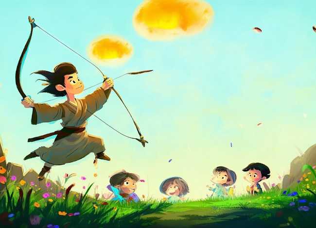 儿童故事配图后羿射日、后羿射日故事幼儿园