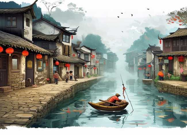 水乡古镇绘本故事 - 水乡古镇手绘