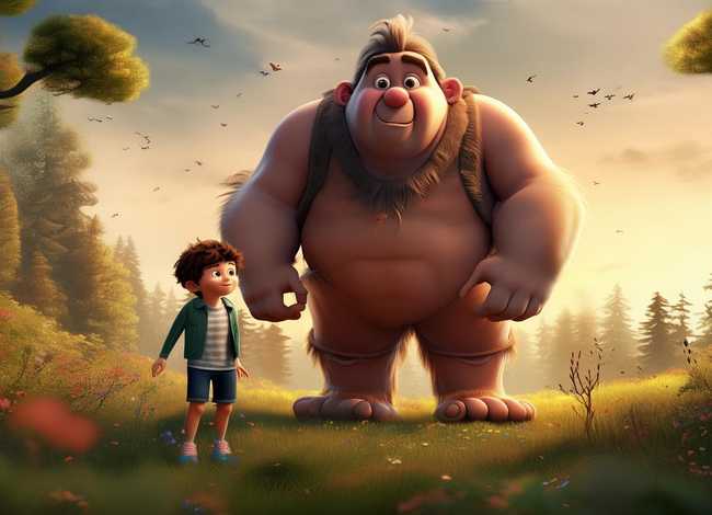 巨人和小孩的儿童故事；巨人和小男孩的故事