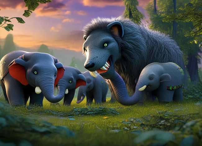 三只大象的儿童故事 - 三只大象和大灰狼的故事