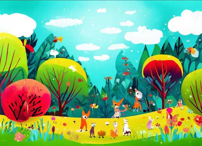 森林故事多主题简笔画、森林里的故事简笔画有颜色的