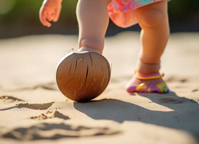 椰子拖鞋儿童学步；椰子的拖鞋