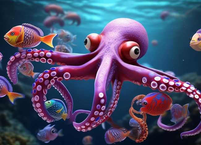 儿童故事鲸鱼和章鱼，章鱼和鱼的故事