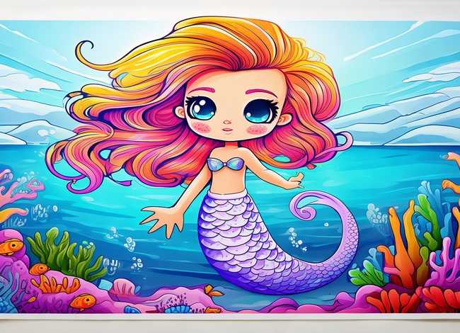 儿童美人鱼涂色画打印；儿童美人鱼涂色画打印图片