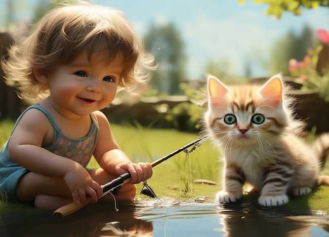 儿童故事小猫钓鱼的故事 - 小猫钓鱼的故事幼儿故事