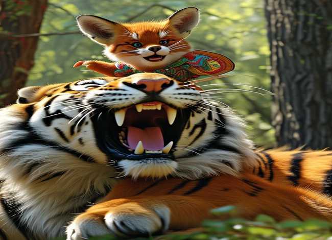 狐假虎威儿童故事绘画连环画、狐假虎威寓言故事连环画