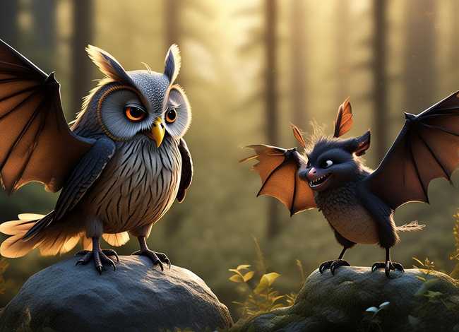 儿童故事猫头鹰和蝙蝠、猫头鹰和蝙蝠的争论寓言故事