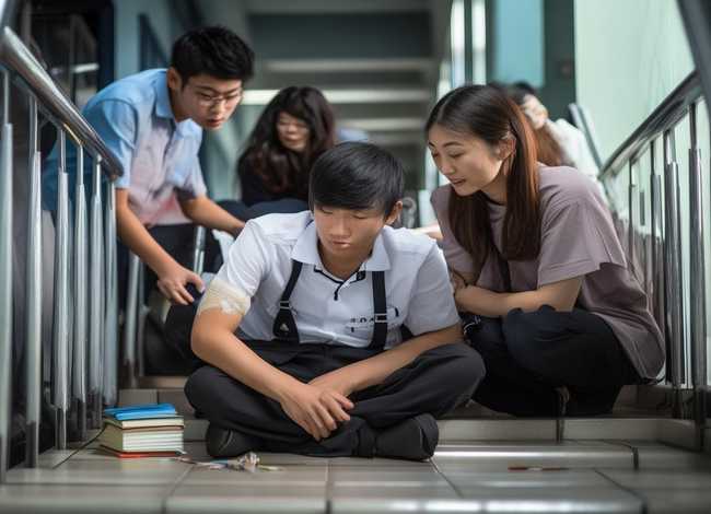 小学生在学校下楼摔倒受伤（小学生在学校下楼摔倒受伤谁负责）
