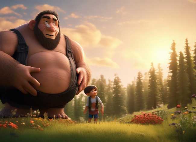 巨人和小孩的儿童故事；巨人和小男孩的故事