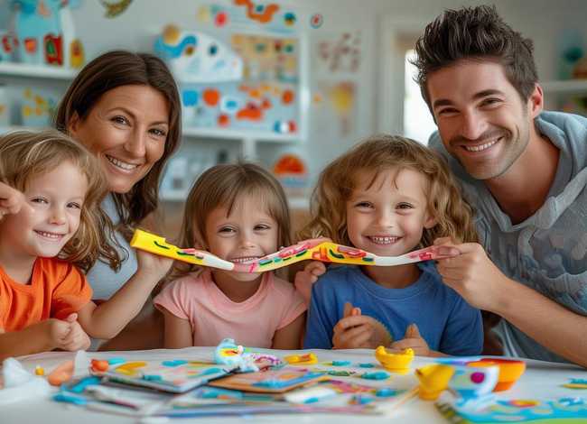 微笑儿童,家庭口腔健康场景；儿童口腔健康教育手抄报