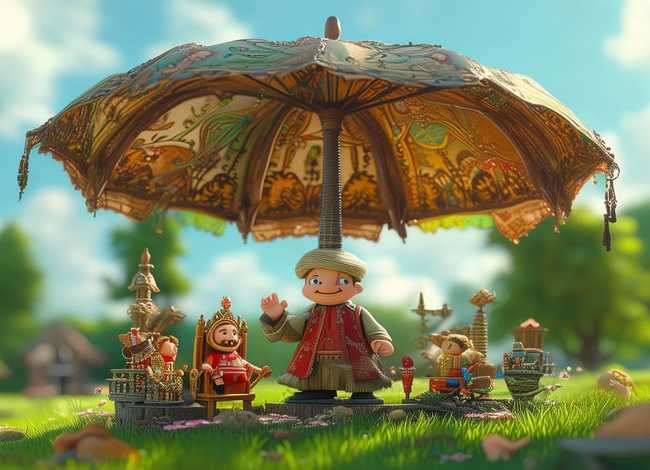 儿童故事巨人打伞伞里话太阳；巨人伞里有小人王国的动画片