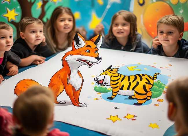 儿童画狐假虎威二年级上册 儿童画狐假虎威二年级上册图片