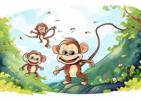 儿童故事小猴子下山线描画 - 小猴子下山故事简笔画