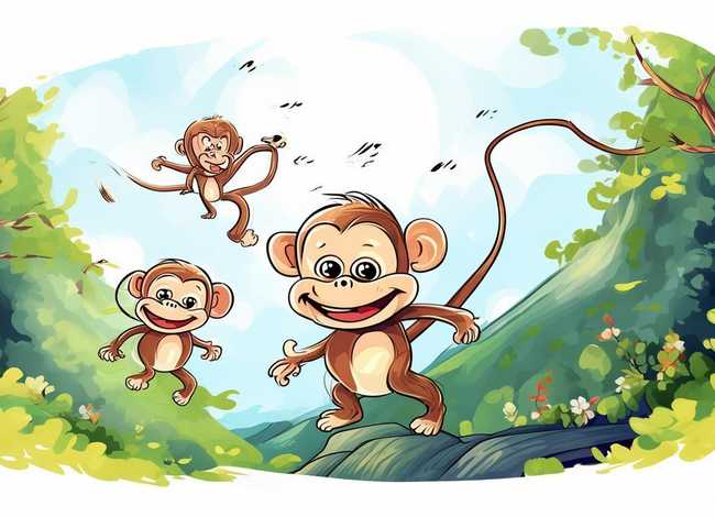 儿童故事小猴子下山线描画 - 小猴子下山故事简笔画