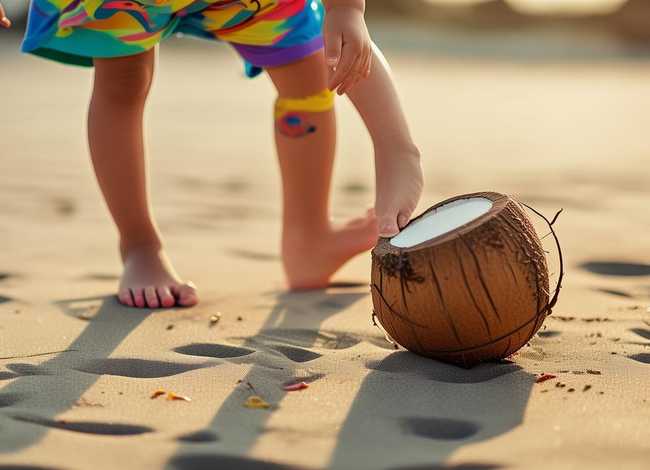 椰子拖鞋儿童学步；椰子的拖鞋