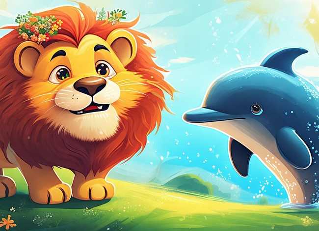 寓言故事儿童画有狮子 寓言故事海豚与狮子儿童画