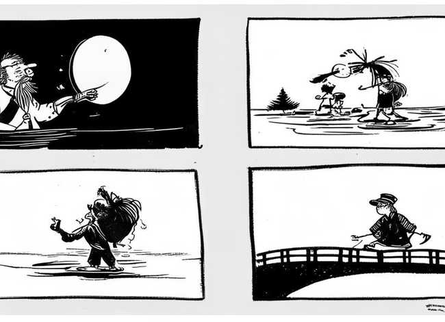 连环画成语故事简笔画、成语故事连环画简笔画四张