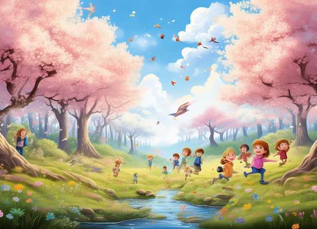 森林图画儿童画春天，森林图画儿童画 春天