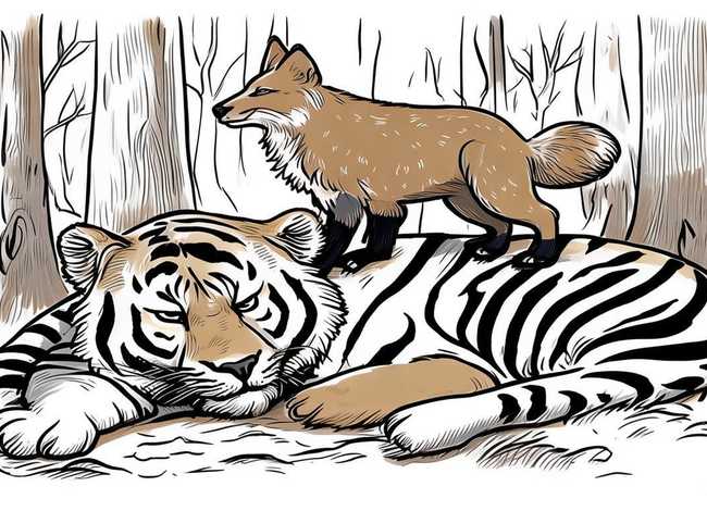 狐假虎威成语故事配画、狐假虎威成语故事简笔画