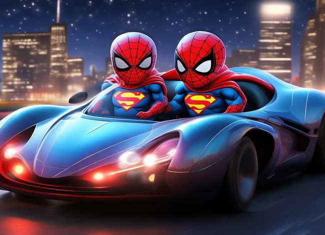 儿童故事蜘蛛侠和超人，播放蜘蛛侠和超人开车的图片