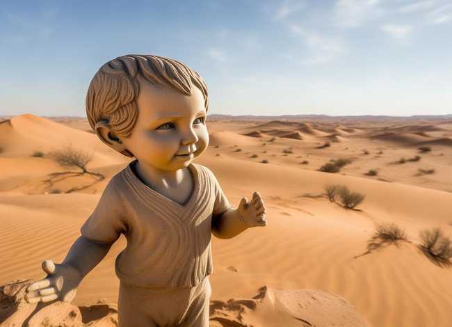 沙漠儿童雕像，沙漠里的儿童雕像
