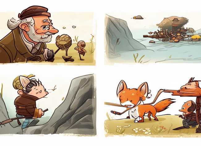 成语故事卡通画连环画；成语故事简笔画4幅连环