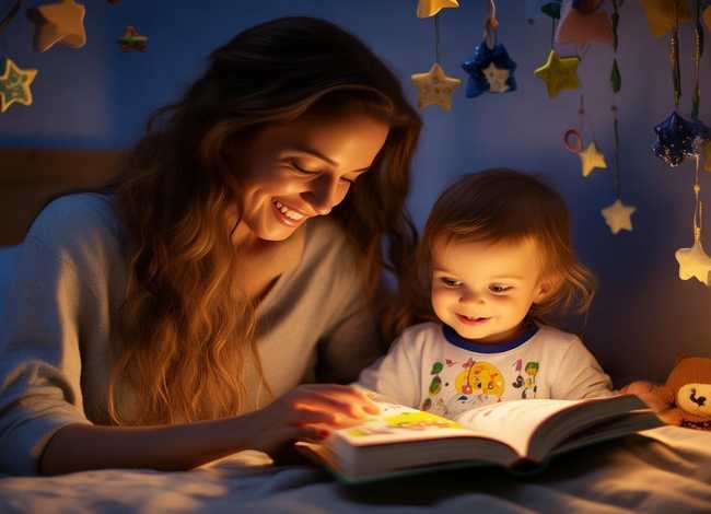 给儿童讲故事睡前故事；睡前给小孩儿讲故事的