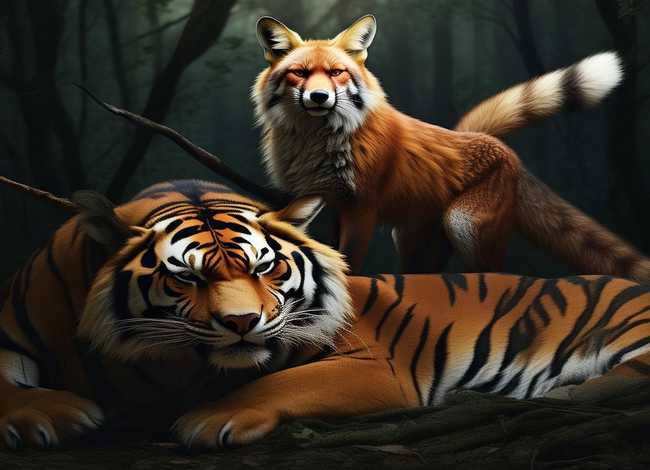 狐假虎威寓言故事绘画（狐假虎威寓言故事绘画图片大全）