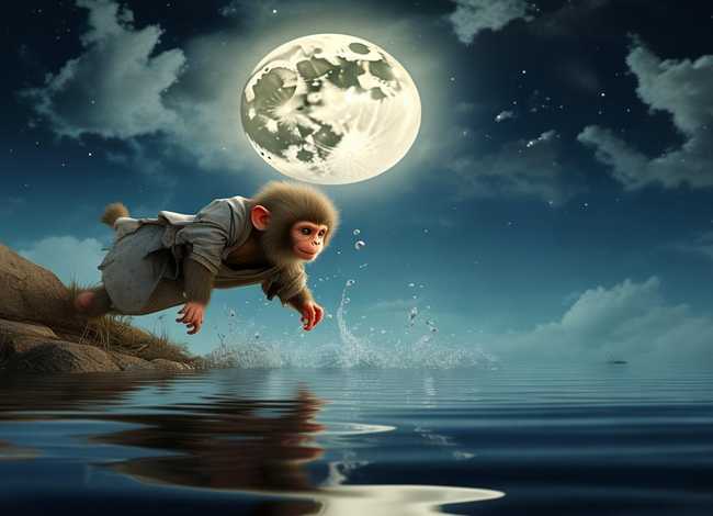 猴子捞月故事表演、猴子捞月故事动作表演