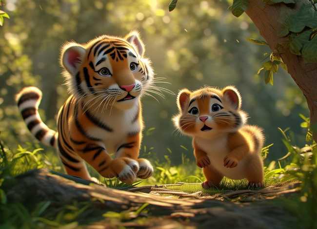 儿童故事老虎和小松鼠 - 老虎和松鼠的幼儿故事