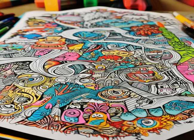 复杂线描儿童故事画、线描复杂手绘插画